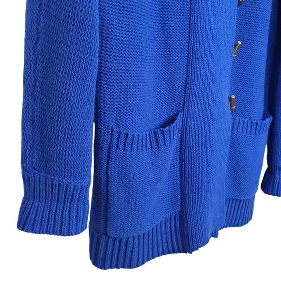 LRL Ralph Lauren Size L Cardigan Gold Toggle Pockets Royal Blue Collar Pockets - Picture 9 of 12
